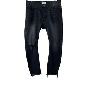 One X One Teaspoon Low Waist Bow Shaped Tapered Leg Jeans Curved Hem Black 32